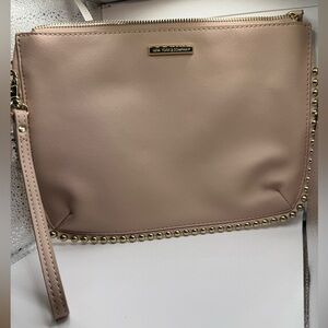 New York & Company Pink Beige Clutch Zippered Purse with Metal Studs 8" X 11"